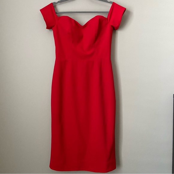 DRESS THE POPULATION Off Shoulder Cocktail Dress Red Size M - Picture 12 of 13